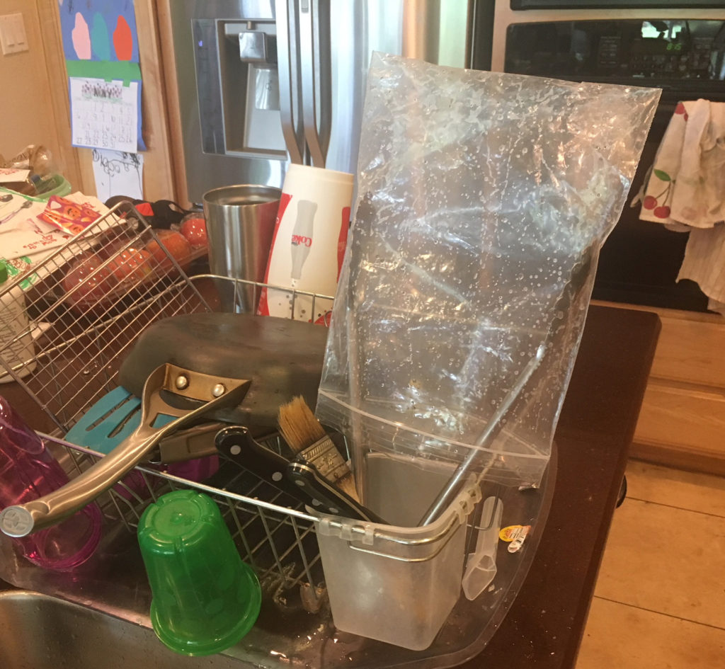 Reusing a ziploc bag by washing and drying it